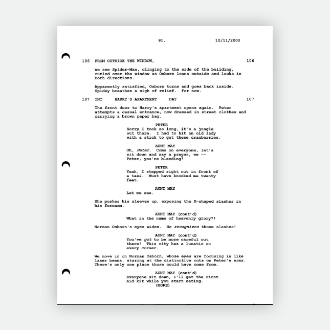 Spider-Man Partial Script 10.11.00 2