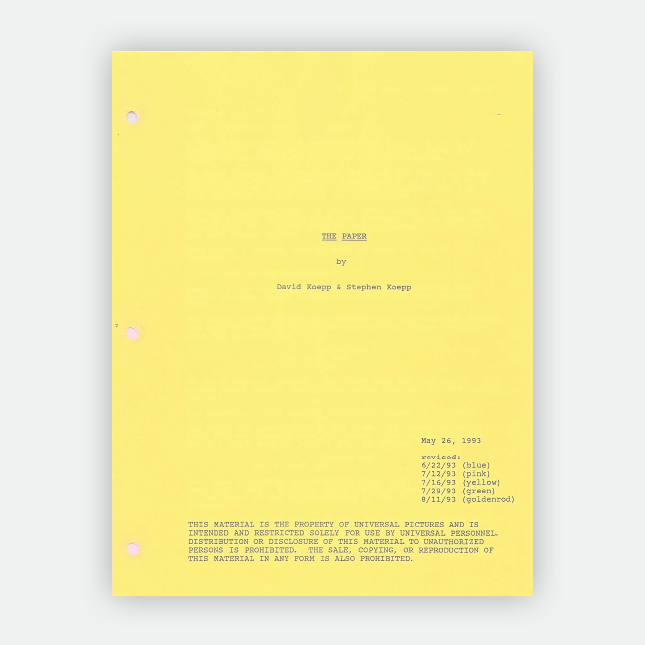 The Paper Color Shooting Script 8.11.93 The Paper Color Shooting Script 8.11.93